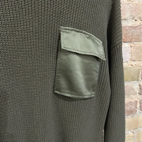 Steve Madden Olive Green Sweater Dress with Satin Pocket - Picture 3 of 6